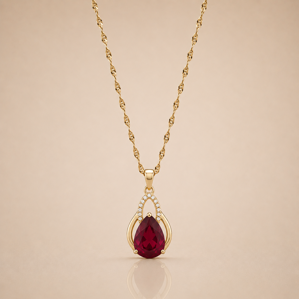 Ruby Drop Gold Necklace