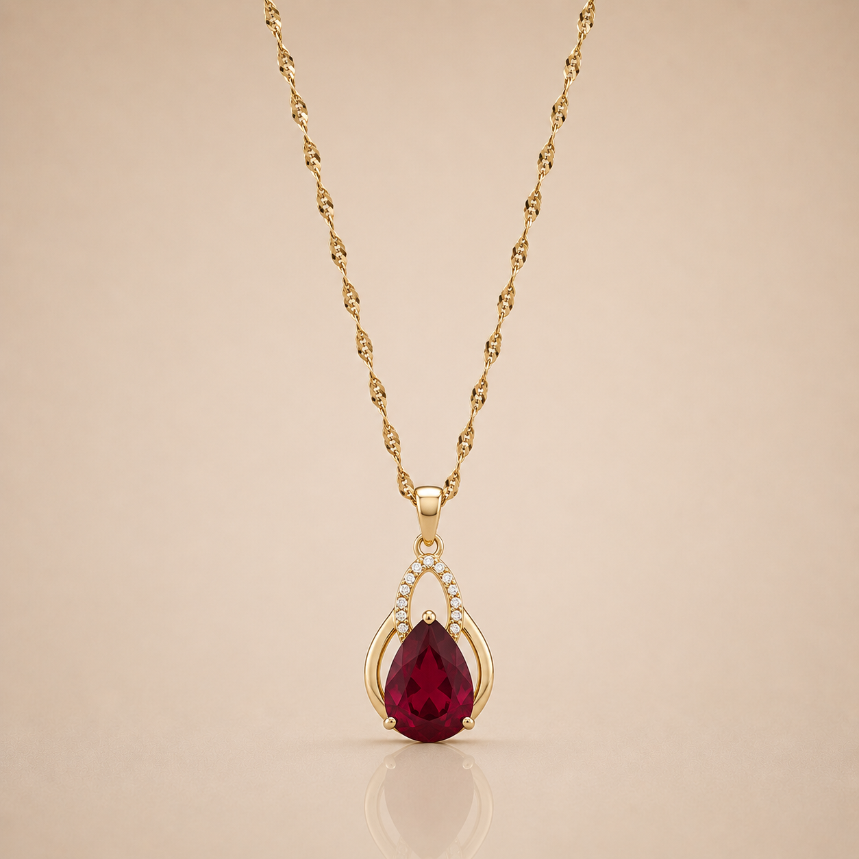 Ruby Drop Gold Necklace