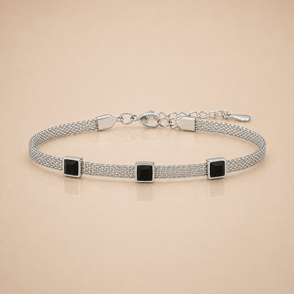 Silver Emerald Mesh Bracelet