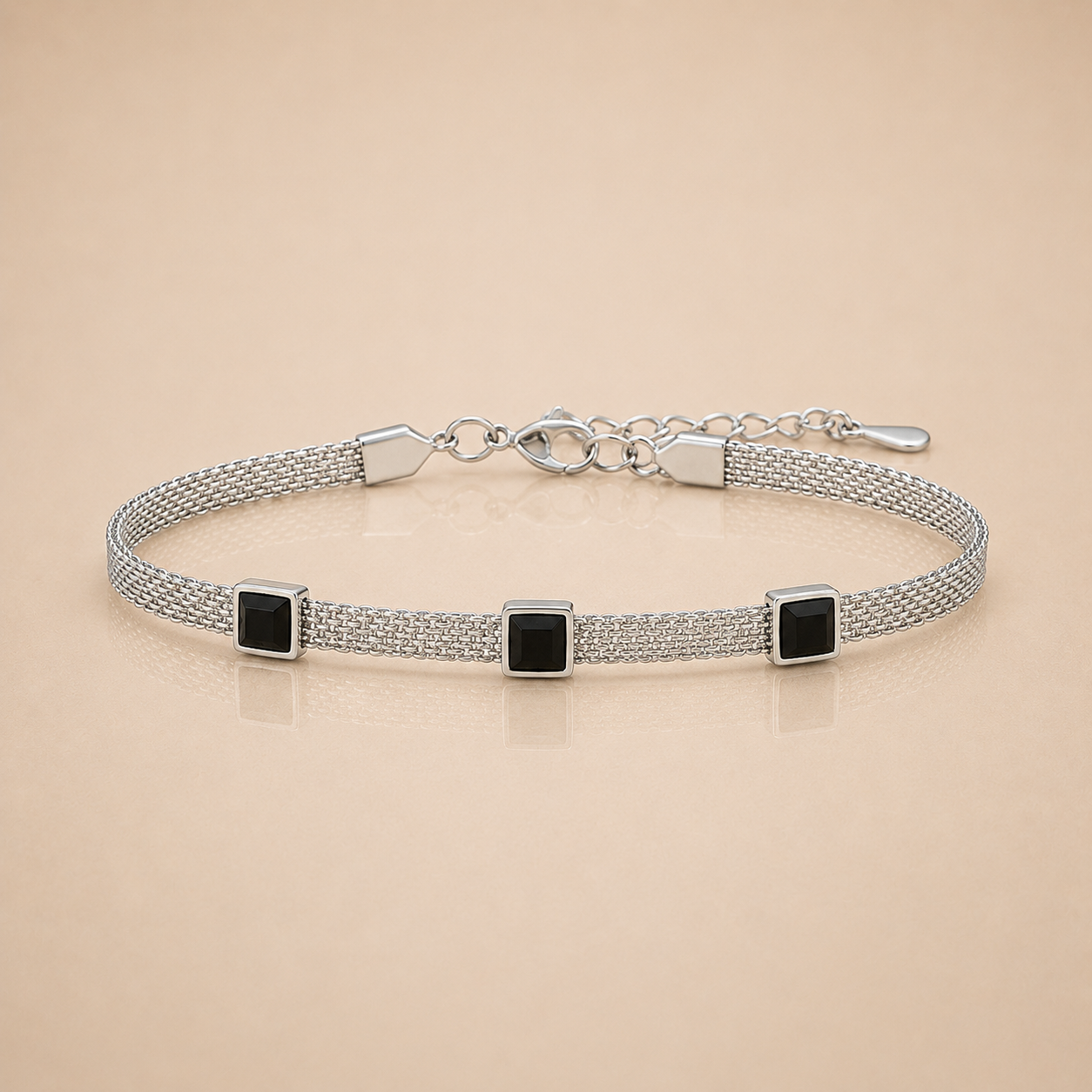 Silver Emerald Mesh Bracelet