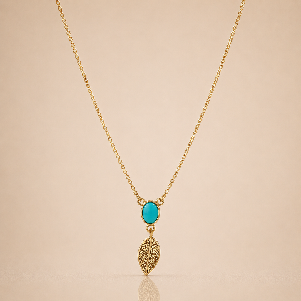 Turquoise Leaf Gold Necklace