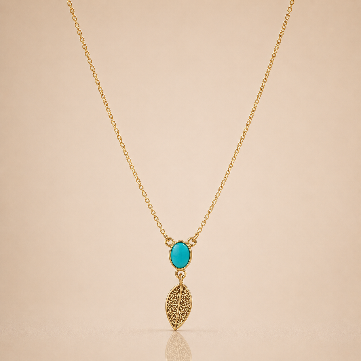 Turquoise Leaf Gold Necklace