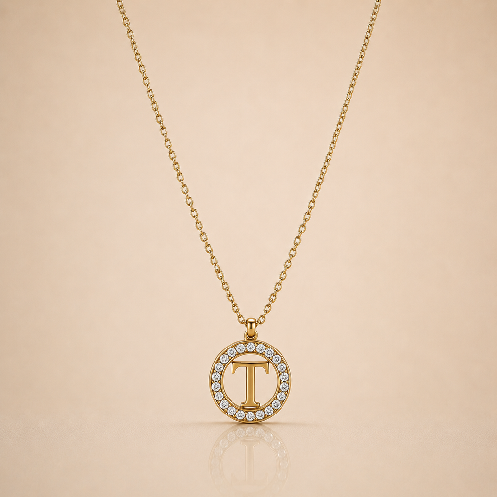 Gold T-Bar Circle Necklace