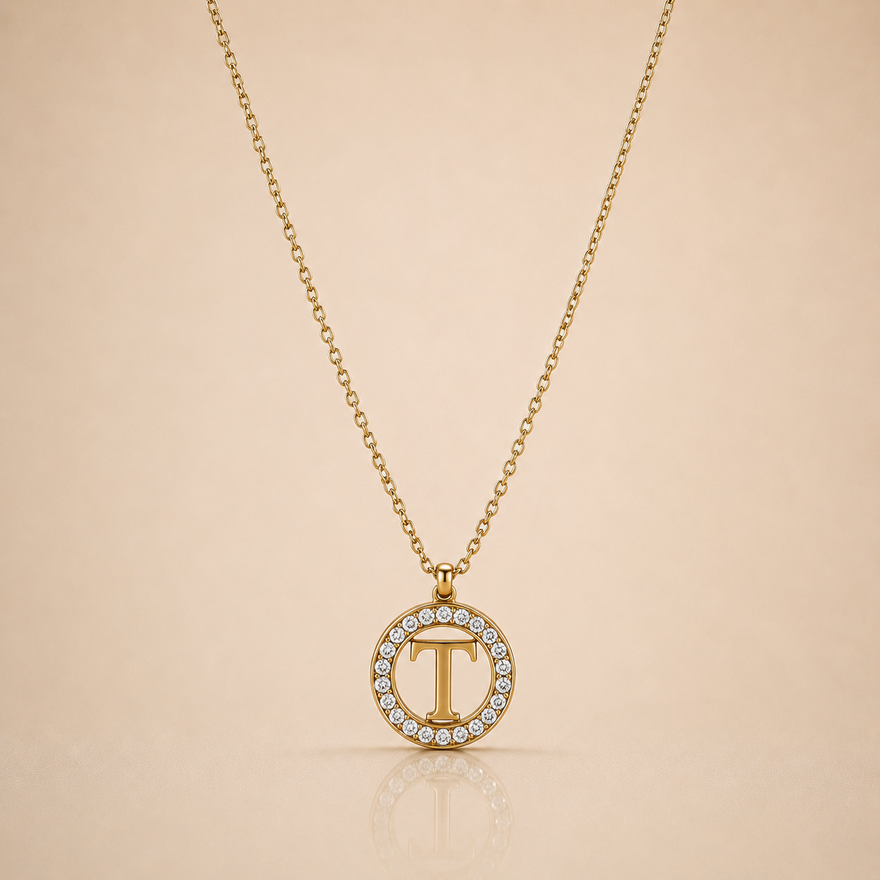 Gold T-Bar Circle Necklace