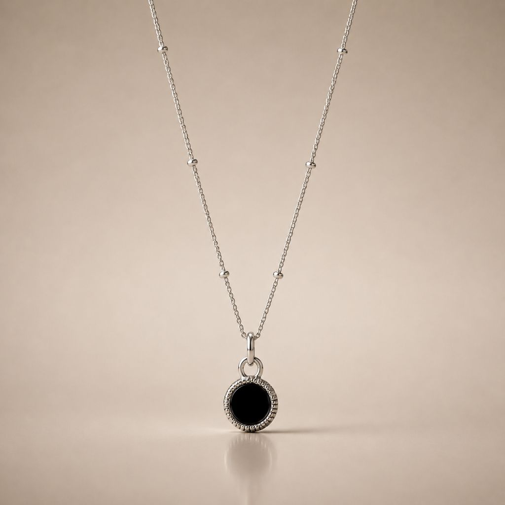 Black Round Silver Necklace