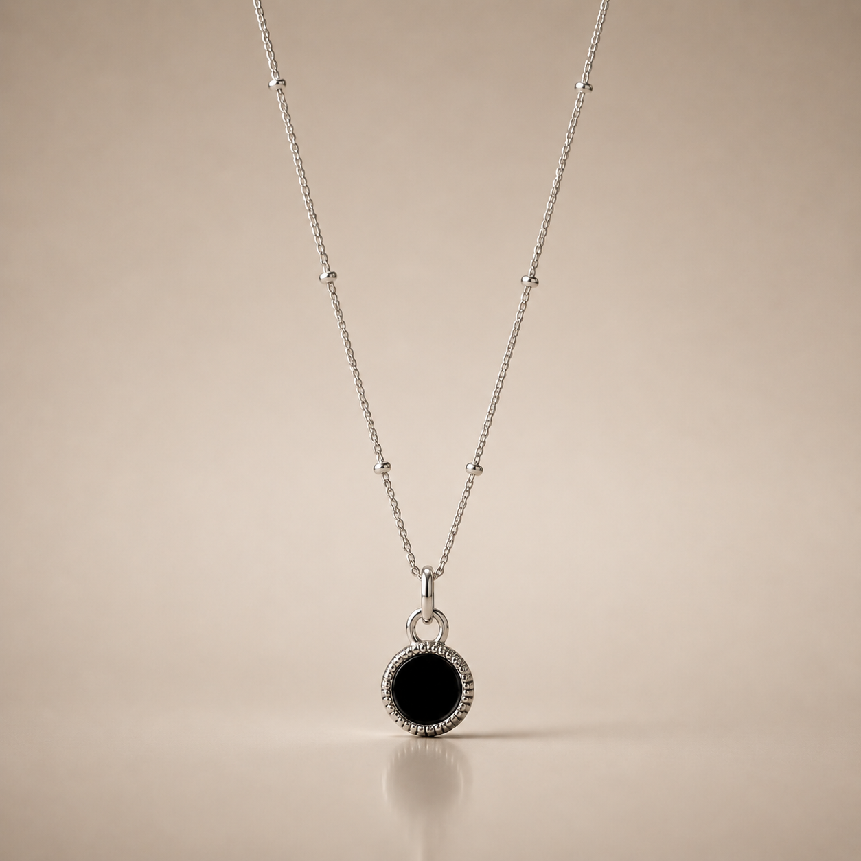 Black Round Silver Necklace