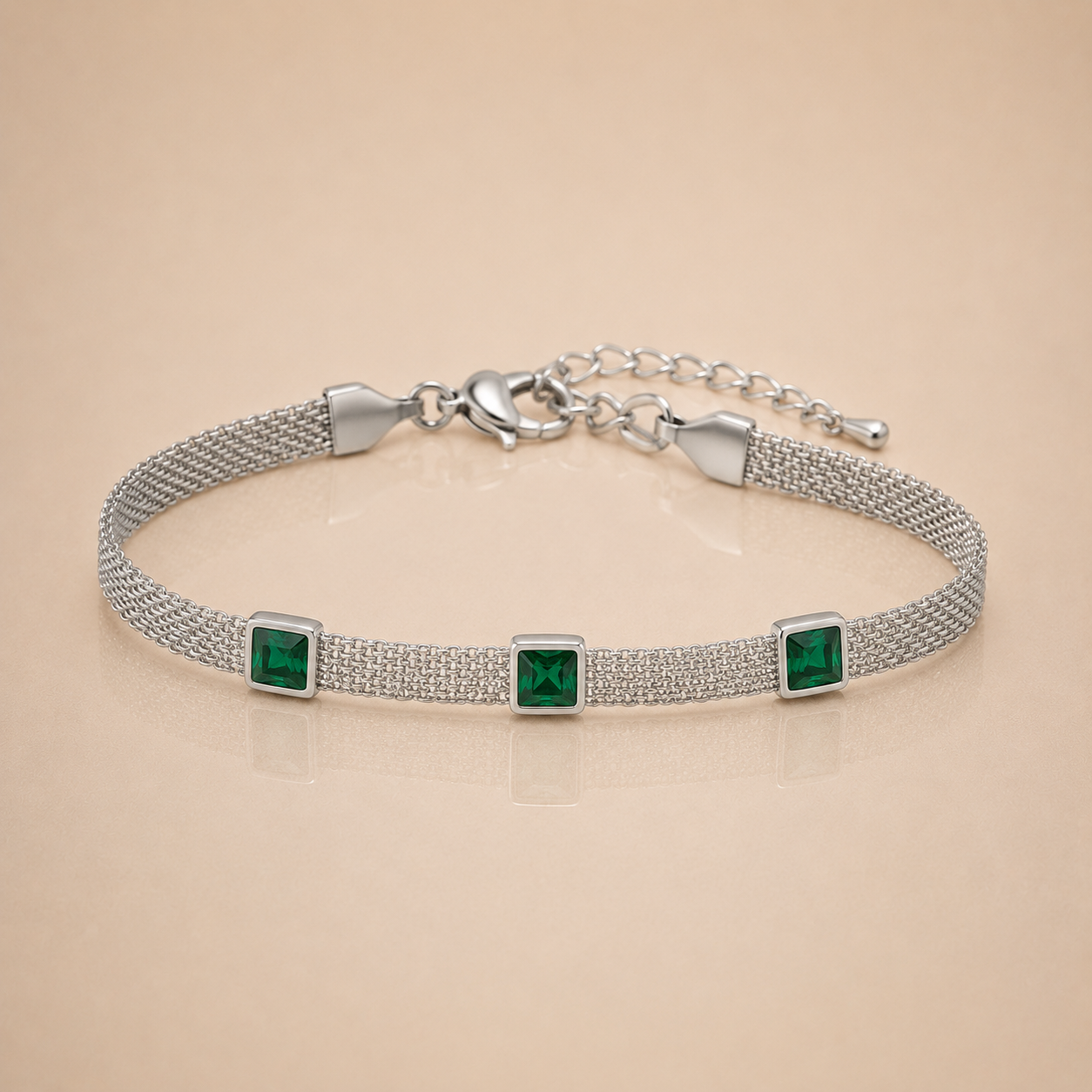 Silver Emerald Mesh Bracelet