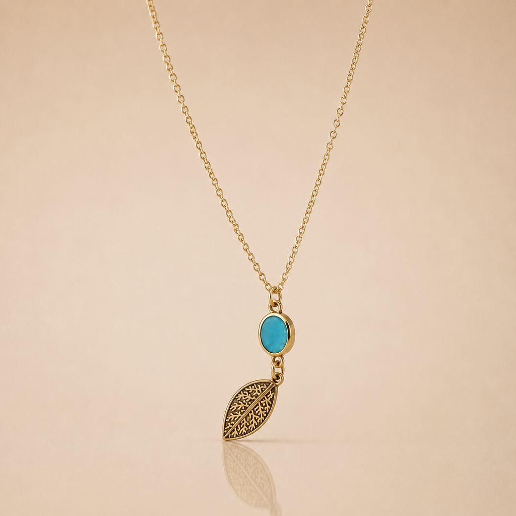 Turquoise Leaf Gold Necklace