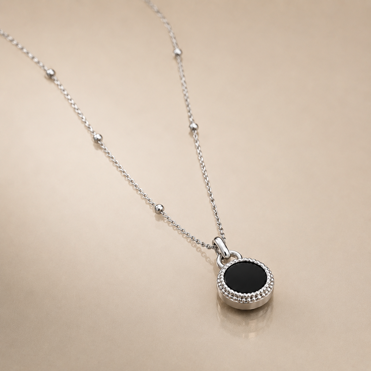 Black Round Silver Necklace