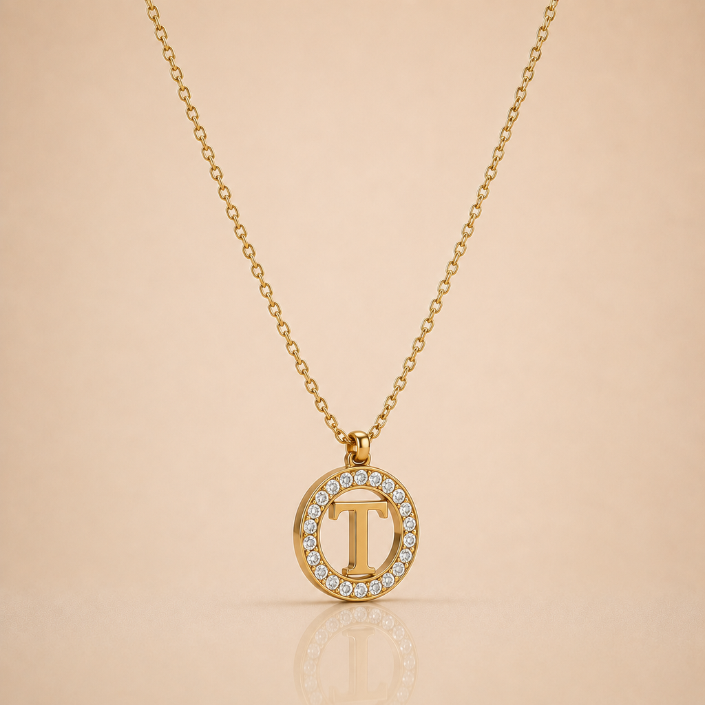 Gold T-Bar Circle Necklace