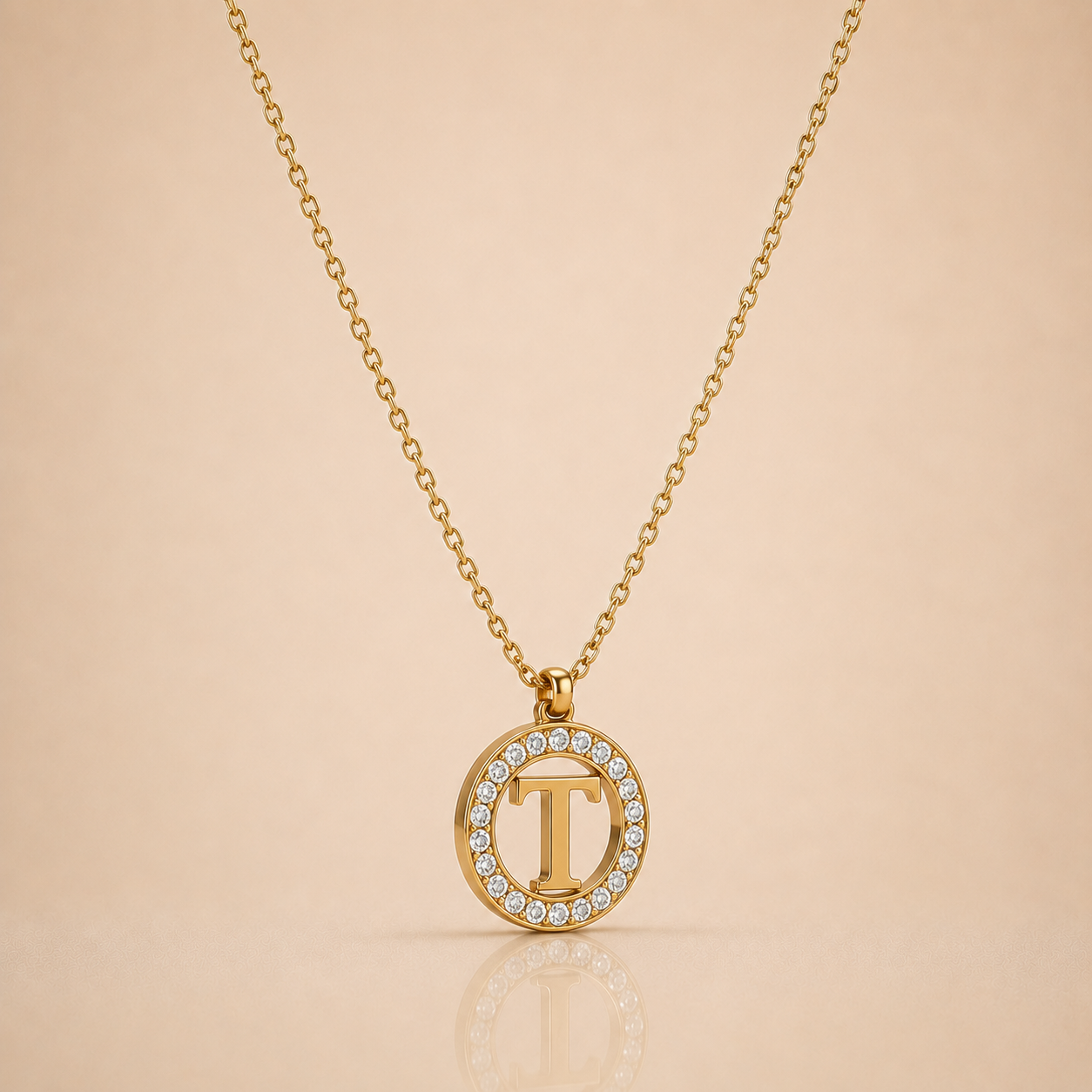 Gold T-Bar Circle Necklace