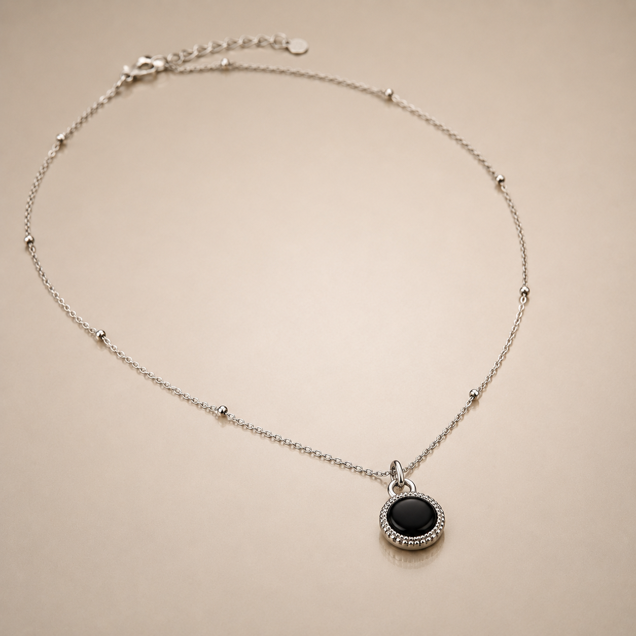 Black Round Silver Necklace