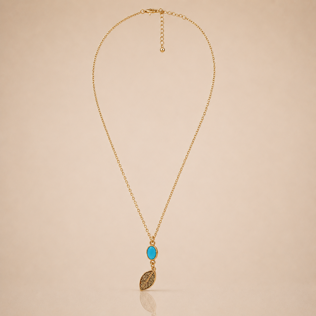 Turquoise Leaf Gold Necklace