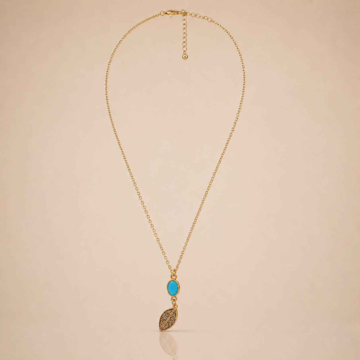 Turquoise Leaf Gold Necklace