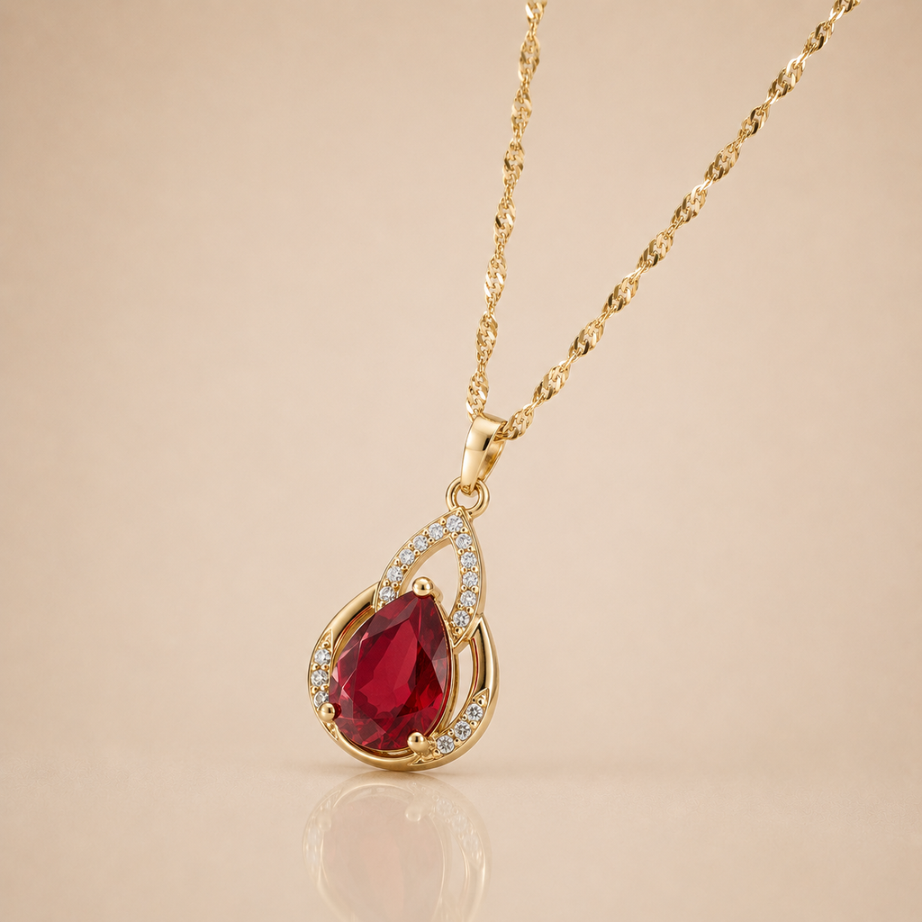 Ruby Drop Gold Necklace