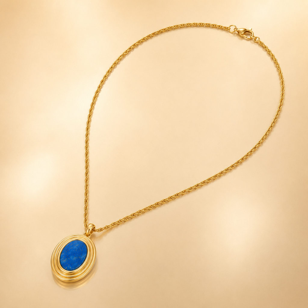 Blue Oval Gold Necklace