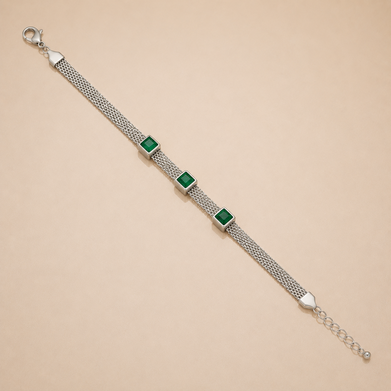 Silver Emerald Mesh Bracelet