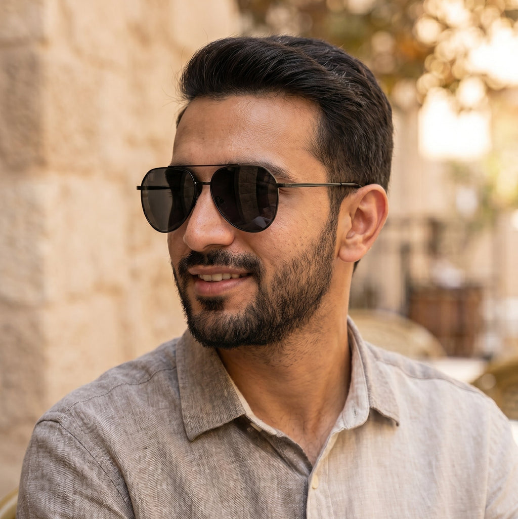 Men's Black Oval Frame Fashion Glasses