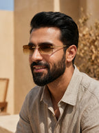 Men's Square Frameless Brown Flat-Top Retro Glasses