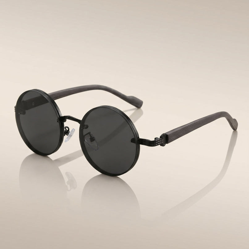 Unisex Round Black Metal Glasses