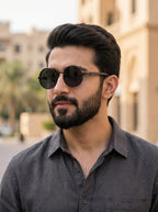 Unisex Round Black Metal Glasses
